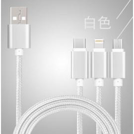 品名: 適用APPLE 蘋果安卓TypeC 三合一數據線手機數據線充電線(銀灰色) J-14048 全新 G-1819