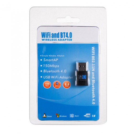 品名: WIFI-150M藍牙二合一無線網卡USB WIFI接收器 RTL8723BU晶片藍牙4.0適用桌電/筆電/家庭/工作室 J-14474 全新 G-3937